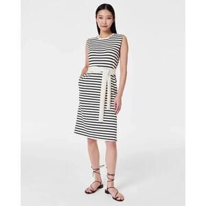 SPANX AirEssentials Tie Waist Striped Tank Dress Porcelain Deep Night Size Large